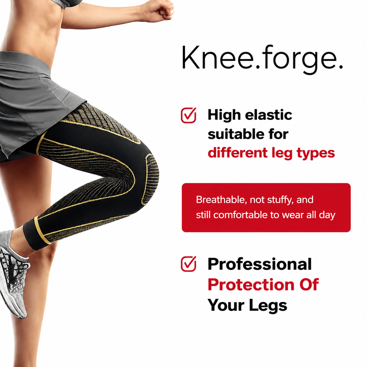 Knee.Forge. Copper Compression Leg Sleeve for Pain Relief & Lifting