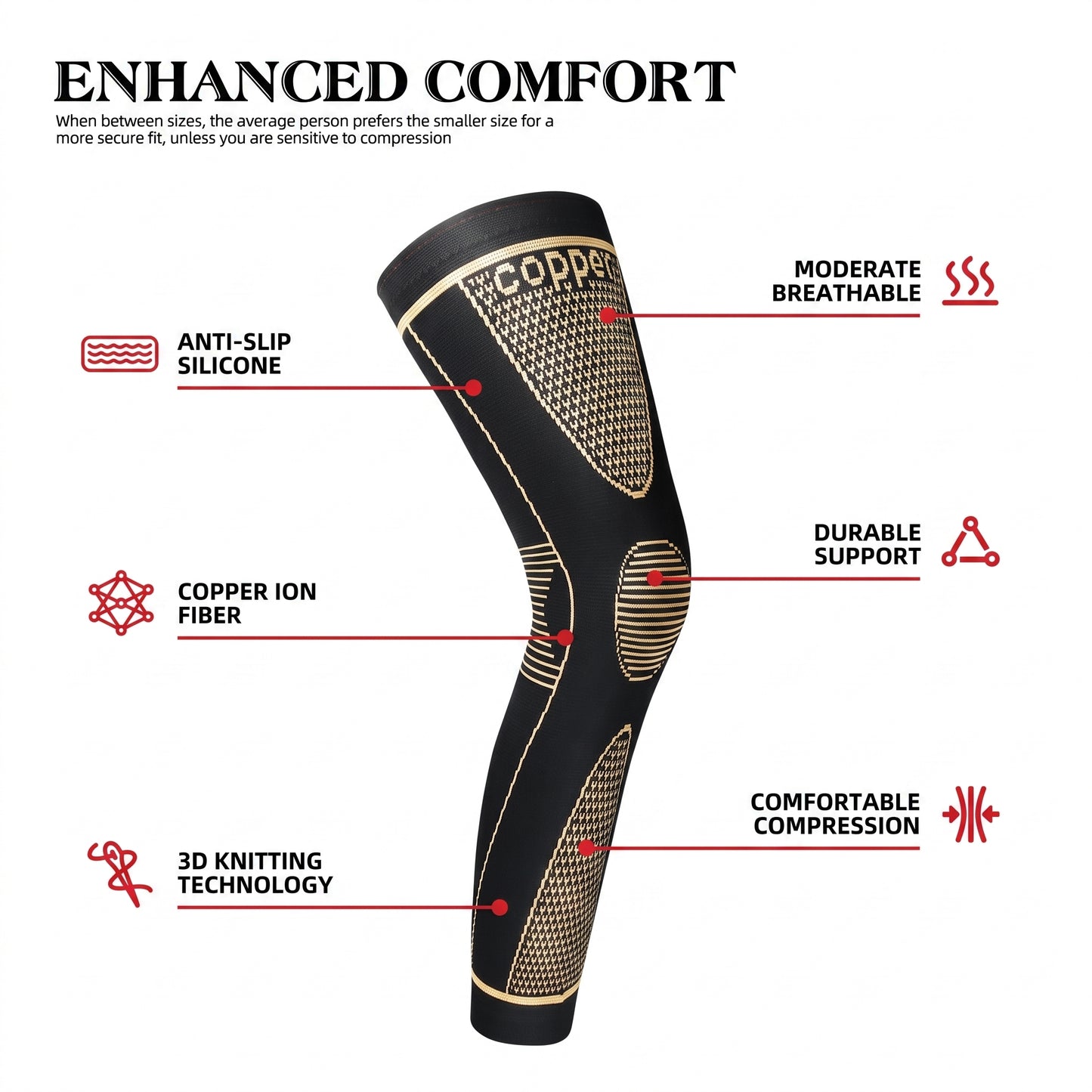 Knee.Forge. Copper Compression Leg Sleeve for Pain Relief & Lifting