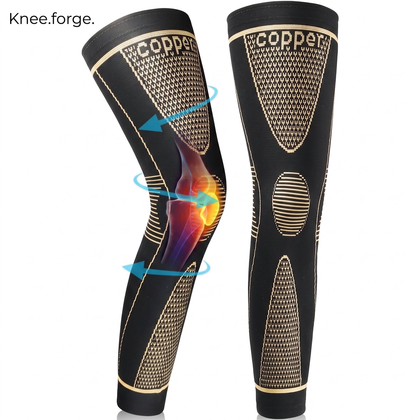 Knee.Forge. Copper Compression Leg Sleeve for Pain Relief & Lifting